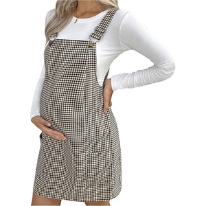 image:imageMakeMeChic Womens Maternity Overall Dress Houndstooth Sleeveless Pinafore Mini DressMulticolor