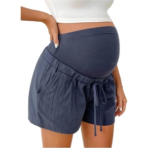 image:imageMakeMeChic Womens Maternity Shorts Elastic Waist Wide Leg Over The Belly Summer ShortsBlue