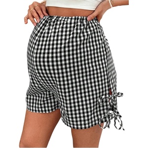 image:imageMakeMeChic Womens Maternity Shorts Plaid Elastic High Waist Summer Wide Leg ShortsBlack and White