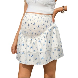 image:imageMakeMeChic Womens Maternity Skirt Floral High Waist Layered Ruffle Flowy Summer Short SkirtsWhite and Blue