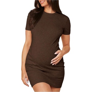 image:imageMakeMeChic Womens Maternity Summer Dress Short Sleeve Crew Neck Sundress Casual Work Short DressBrown