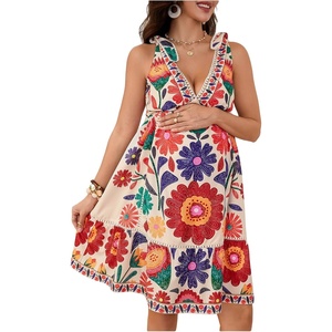 image:imageMakeMeChic Womens Maternity Summer Mini Dresses Floral Short Dresses  Vacation Boho Baby Shower Flowy Embroidery PregnancyBoho Print a