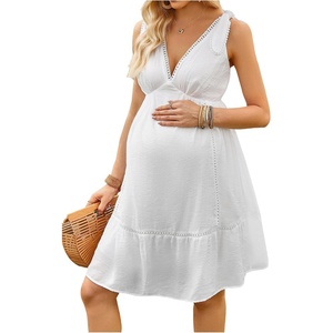 image:imageMakeMeChic Womens Maternity Summer Mini Dresses Floral Short Dresses  Vacation Boho Baby Shower Flowy Embroidery PregnancyClean White