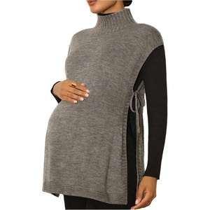 image:imageMakeMeChic Womens Maternity Sweater Vest Mock Neck Tie Side Sleeveless Pregnancy Knit Top Grey Large