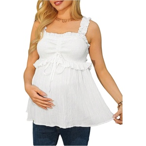 image:imageMakeMeChic Womens Maternity Tank Tops Backless Tie Front Ruffle Pregnancy Boho Peplum TopsWhite