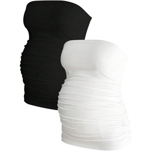 image:imageMakeMeChic Womens Maternity Tops 2 Pack Strapless Tube Tops Fall Outfits  Maternity Outfits Ruched Open Back Tops for Women Tube Tops for WomenBlack and White