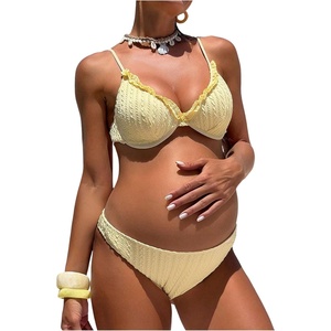 image:imageMakeMeChic Womens Maternity Two Piece Summer Bikini Sets Push Up Ruffle High Cut Pregnancy SwimsuitsYellow