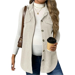 image:imageMakeMeChic Womens Maternity Vest Jacket Corduroy Sleeveless Button Down Jackets BlazerApricot